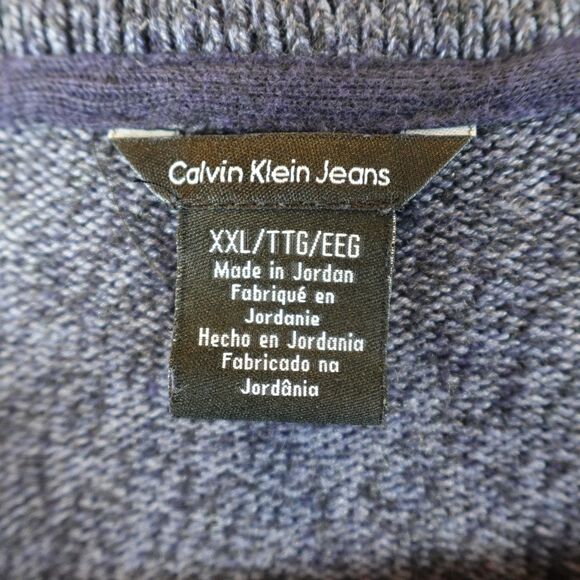 Calvin Klein Pullover Knit Sweater Men's XXL Navy Blue 1/4 Zip Up Mock Neck Fall - Picture 3 of 10